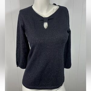 NWT Ralsey Sweater Womens Small Black Pullover Gold Lurex 3/4 Sleeve Scoop Neck